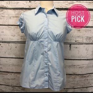 Motherhood Maternity lt blue button up top small